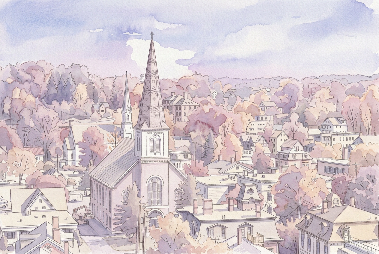 Watercolor illustration of Somerville, Boston